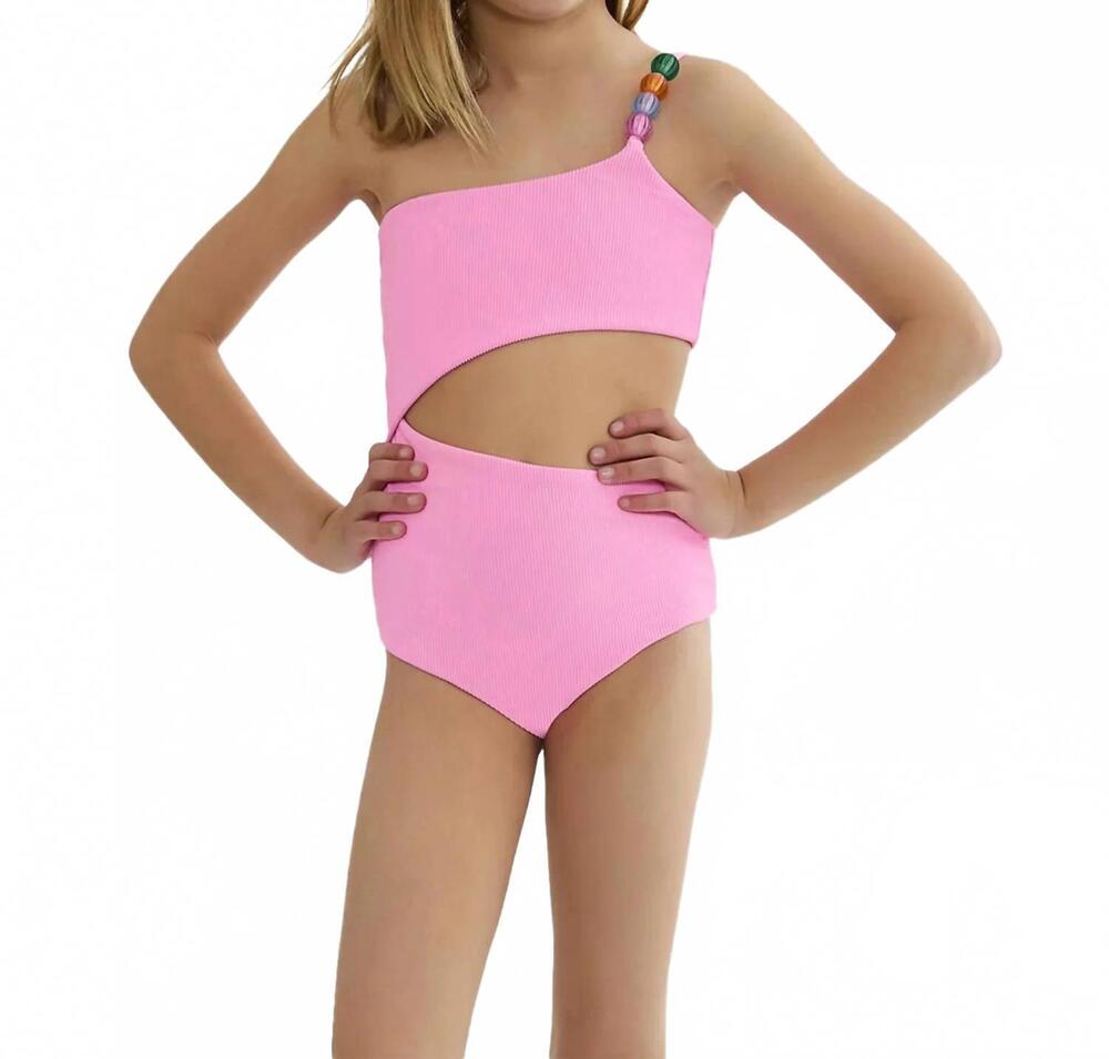 NEW BEACH RIOT girls little brynn one piece swimsuit in peak pink